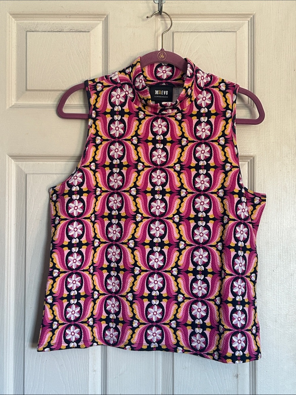 Maeve by Anthropologie retro floral sleeveless Mockneck top size XL